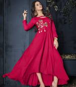 Pink Resham embroidered printed party wear kurti for women