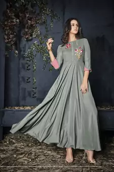 Grey Resham embroidered printed party wear kurti for women