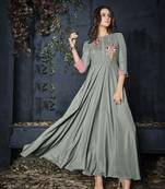 Grey Resham embroidered printed party wear kurti for women