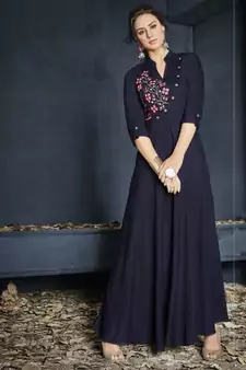 blue Resham embroidered printed party wear kurti for women
