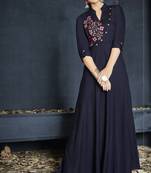 blue Resham embroidered printed party wear kurti for women