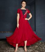 Red Resham embroidered printed party wear kurti for women