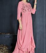 Pink Resham embroidered printed party wear kurti for women