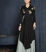 Black Resham embroidered printed party wear kurti for women