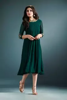 Green Resham embroidered printed party wear kurti for women
