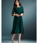 Green Resham embroidered printed party wear kurti for women