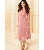 Pink Resham embroidered printed party wear kurti for women