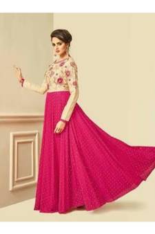Pink Resham embroidered printed party wear kurti for women