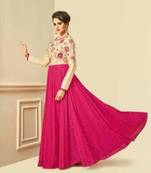 Pink Resham embroidered printed party wear kurti for women