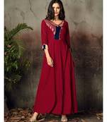 Red Resham embroidered printed party wear kurti for women