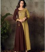 Brown Resham embroidered printed party wear kurti for women