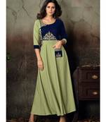 Green Resham embroidered printed party wear kurti for women