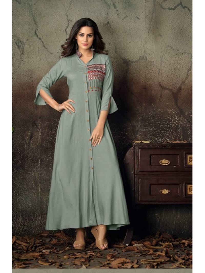 Grey Resham embroidered printed party wear kurti for women