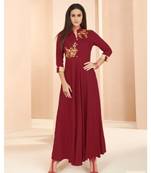 Maroon Resham embroidered printed party wear kurti for women