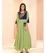 green Resham embroidered printed party wear kurti for women