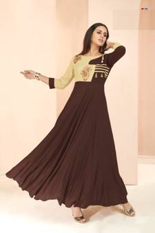Brown Resham embroidered printed party wear kurti for women