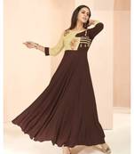 Brown Resham embroidered printed party wear kurti for women