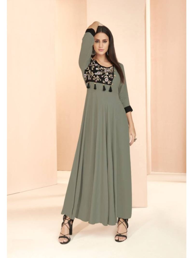 Grey Resham embroidered printed party wear kurti for women