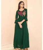 Green Resham embroidered printed party wear kurti for women