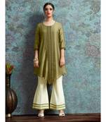 green Resham embroidered printed party wear kurti for women