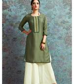 Green Resham embroidered printed party wear kurti for women