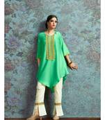 Green Resham embroidered printed party wear kurti for women