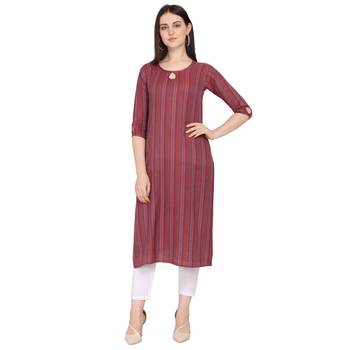 Maroon printed rayon kurtas-and-kurtis 1