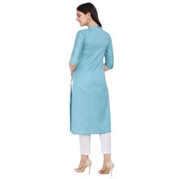 Turquoise printed cotton kurtas-and-kurtis 3
