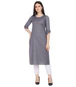 Grey printed cotton kurtas-and-kurtis