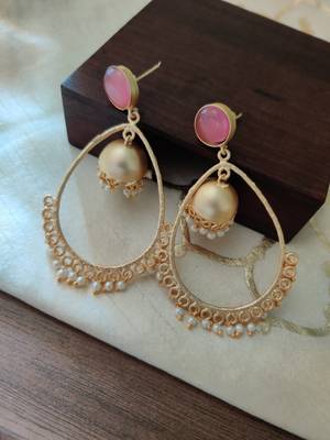 Gold plated  Pink Earrings 1