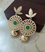 Gold Plated Green Classic Earrings