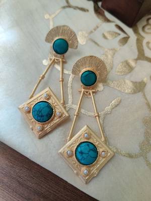 contemporary Gold Plated Torquoise Earrings 1