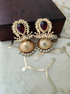 Ethnic Marron Stone Jhumka 1