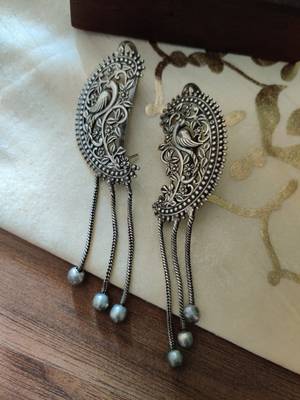Antique Silver peacock Ear cuffs 1