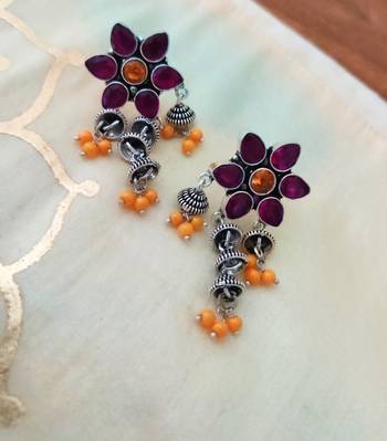 Silver Floral Stone Earrings 1