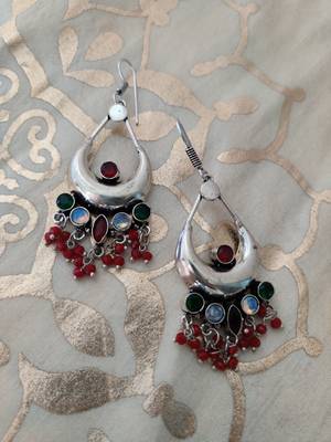 multicoloured Silver Loop Earrings 1