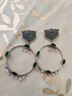 Green Stone Silver Plated Chandbalis 1