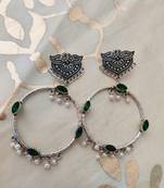 Green Stone Silver Plated Chandbalis