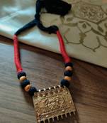 Women Gold Plated Ganpati Square Pendant Necklace