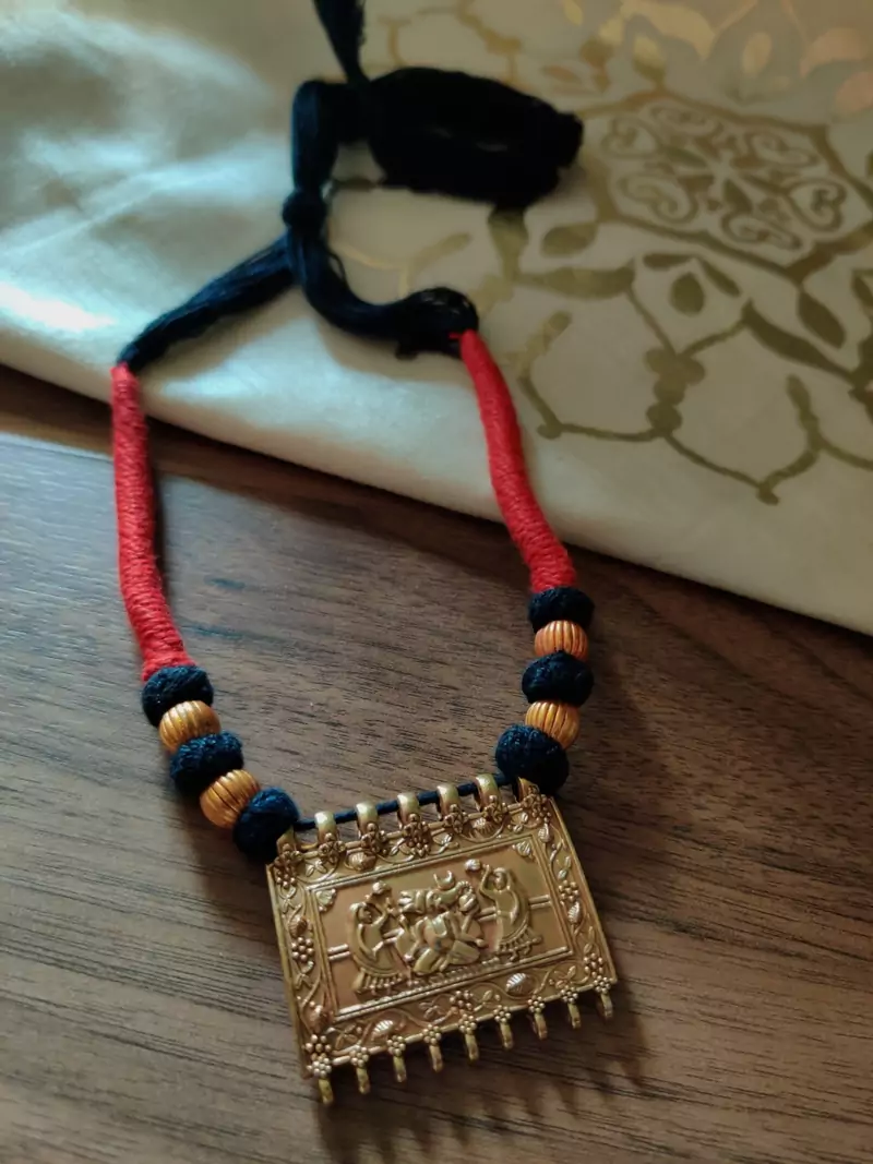 Women Gold Plated Ganpati Square Pendant Necklace