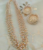 White pearl Necklace set in matte gold polish
