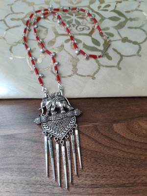 Long Red stone Elephant Necklace 1