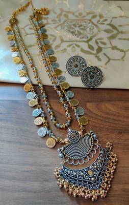 (single Line)women Dual tone Long Necklace set in two tone 1