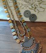 (single Line)women Dual tone Long Necklace set in two tone