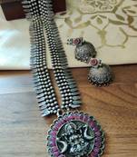 Antique silver Devi Necklace set in Pink kundan women