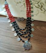 Black and Red Stone Necklace set in lotus pendant