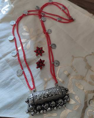 Coral Red coin tabeez Necklace set 1