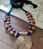 Gold Plated Round pendant beaded Necklace set