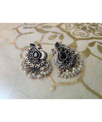 Black stone  Peacock Pearl Studs 1