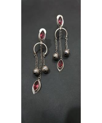Pink stone Antique silver plated earrings 1